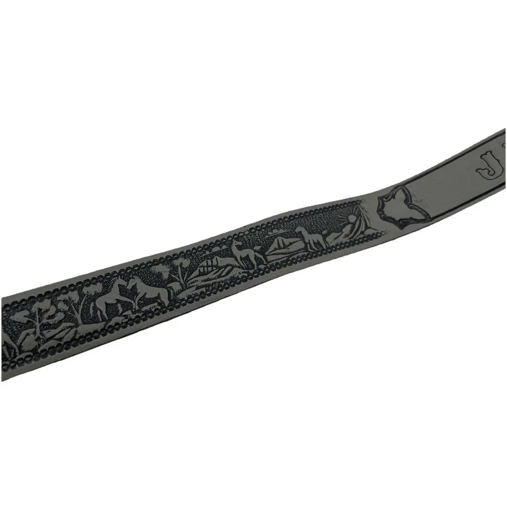 VTG 70s Tooled Leather Belt Western Horse Mountains Sunrise Cowboy Name Julio